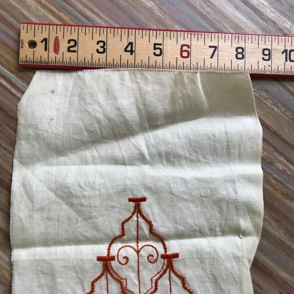 Completed Burnt Orange Scrollwork Hand Embroidered Sampler Fabric 9x54" - Picture 3 of 4